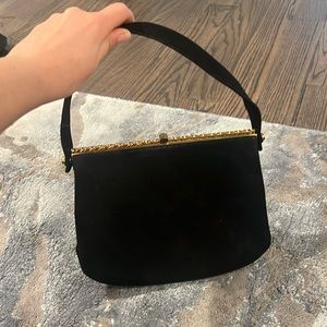 Women Black and Gold Suede Bag
